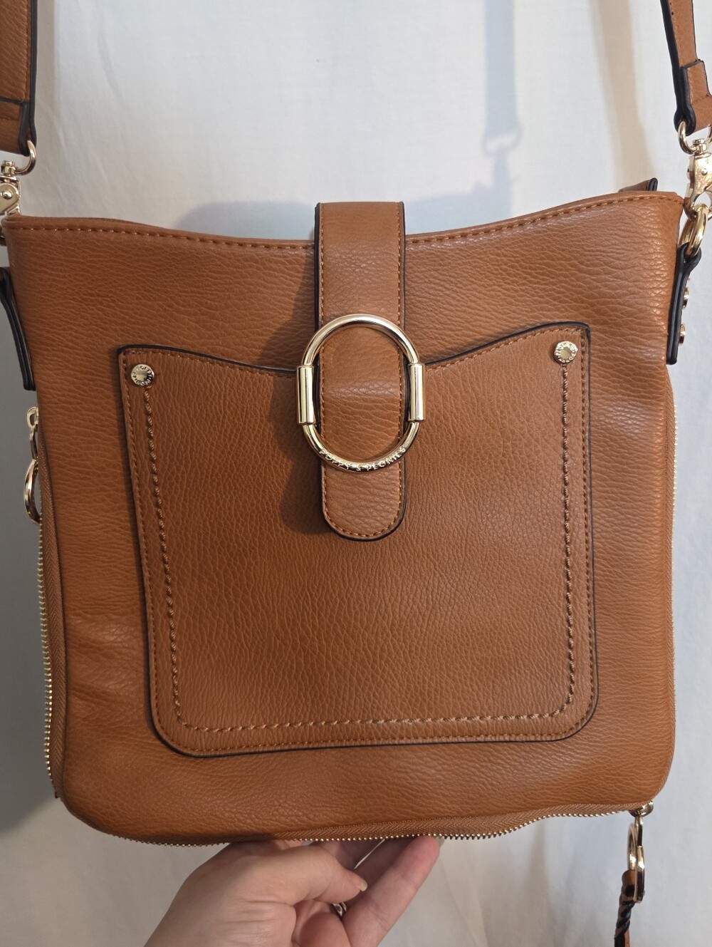Poppy And Peonies Faux-Leather Crossbody Bag in Cognac Brown NWOT
